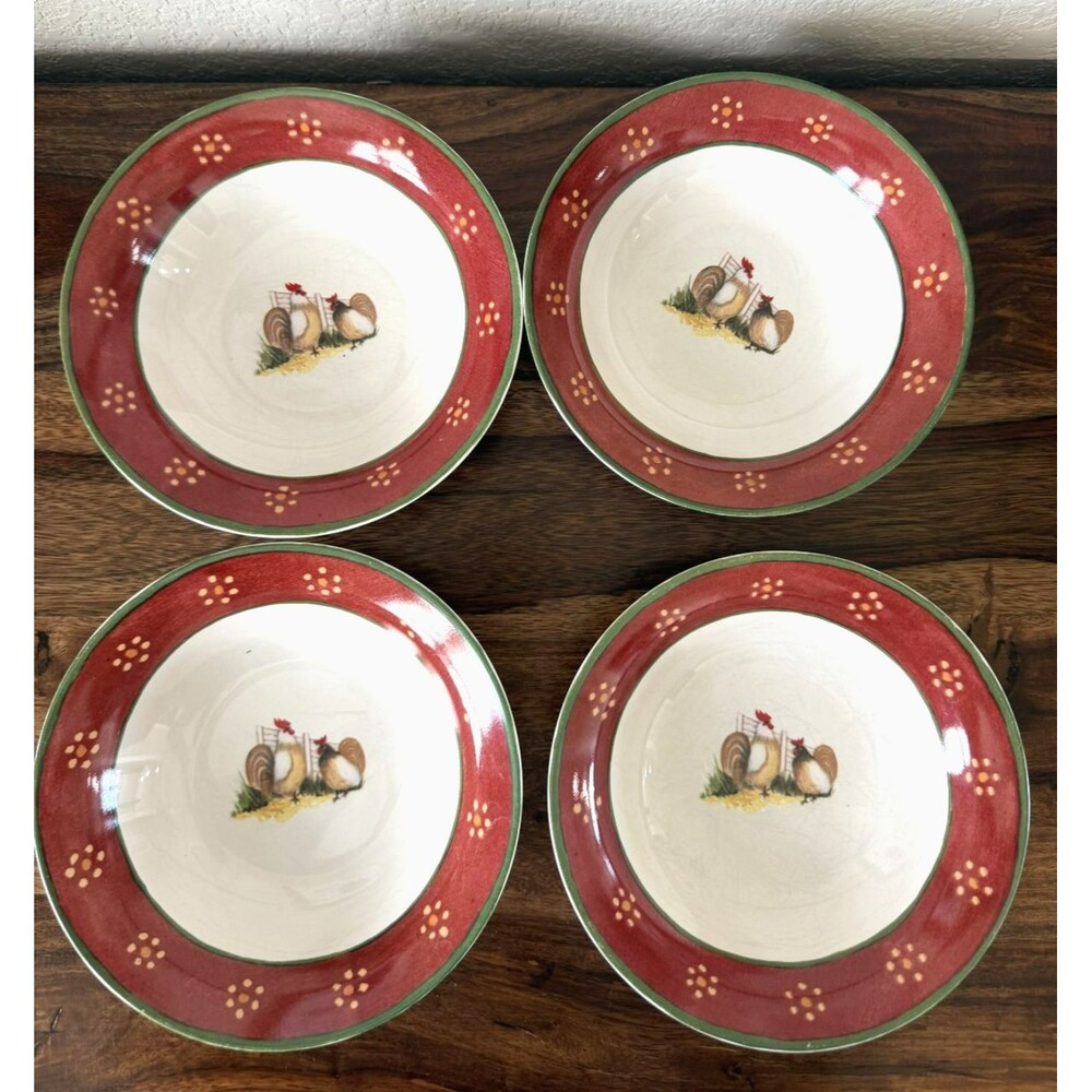 Block Country Farm Cereal Bowl 7-1/4" 1995 Rooster Set of 4 farmhouse